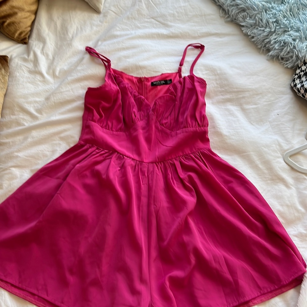 Nasty gal pink Petite Ruched V Neck Romper